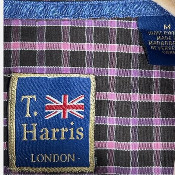 T Harris London Brown Pink Purple Plaid Shirt Mens M Button Front Long Sleeve - Picture 4 of 4